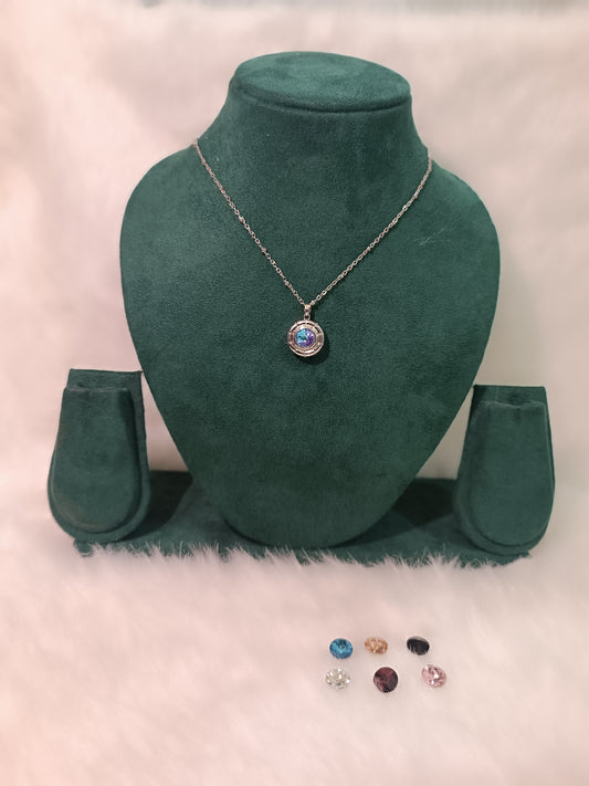 Silver Colour ,Stone Changing Pendant Necklaces